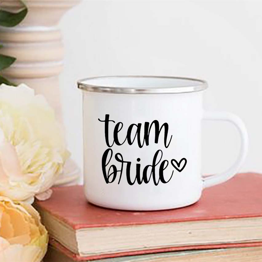 Team Bride Team Groom Printed Enamel Mug Bachelorette Party Coffee Mugs Wine Handle Cups Wedding Maid of Honor Best Man: XH3609-A015WH-8