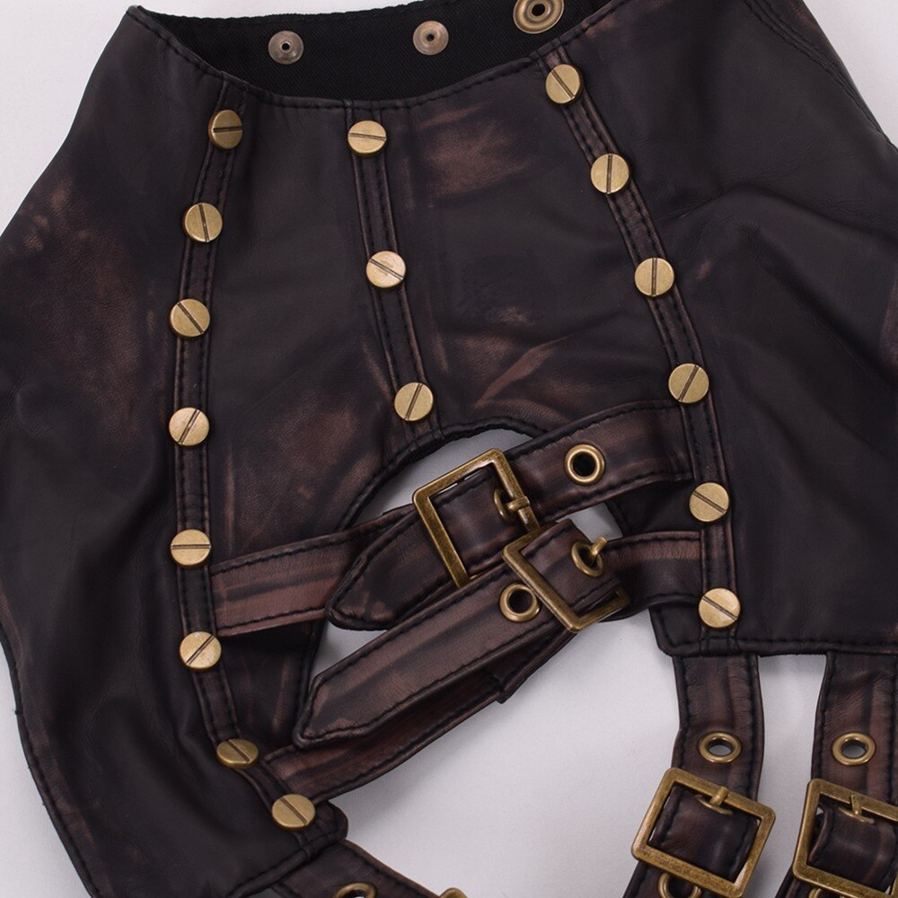 Armure Steampunk unisexe, épaule unique, longue boucle en cuir, chauffe-bras gothique