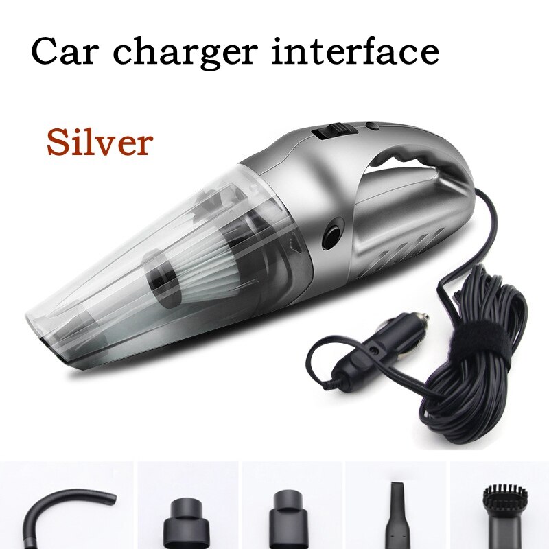 120W Portable Handheld Vacuum Cleaner SweeperRechargeable Wet Dry Wireless Vacuum Cleaner Strong Suction Dust Grip Home Gadget: Car charge silver