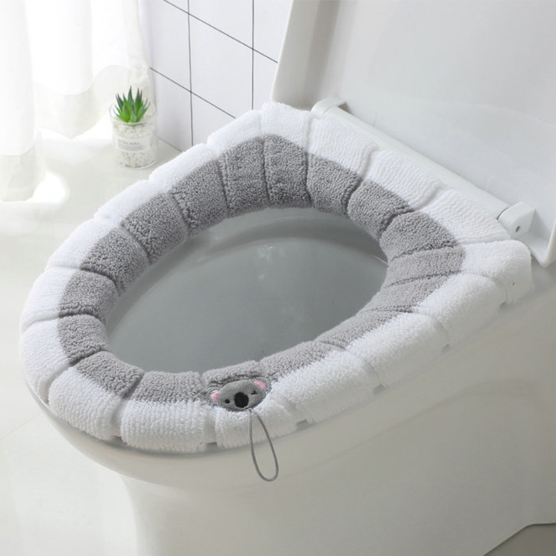 Funda para tapa de inodoro más cálida, producto de baño, sartén, cojín, almohadillas de licra, uso en juntas tóricas, inodoro cómodo al ras: gray Koala