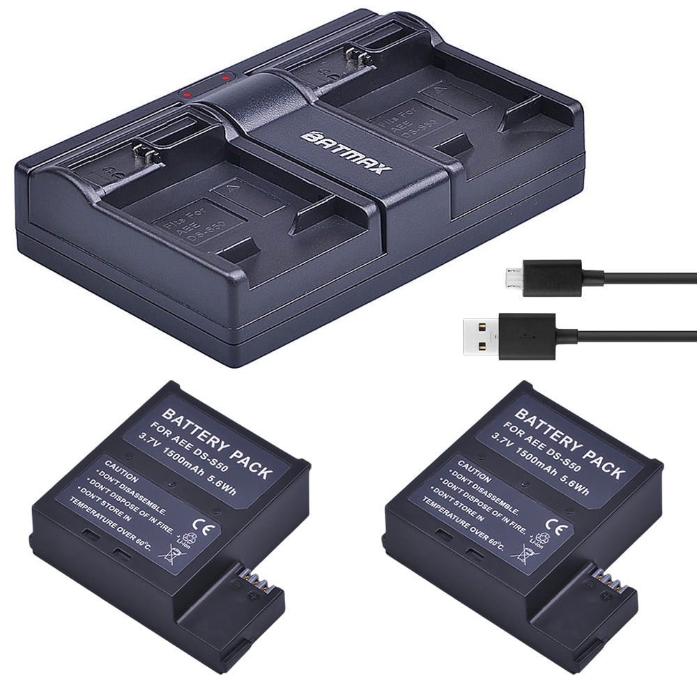 2 stks 1500 mah DS-S50 DSS50 S50 Accu accu + USB Dual Charger voor AEE DS-S50 S50 AEE D33 S50 s51 S60 S71 S70 Camera Batterij