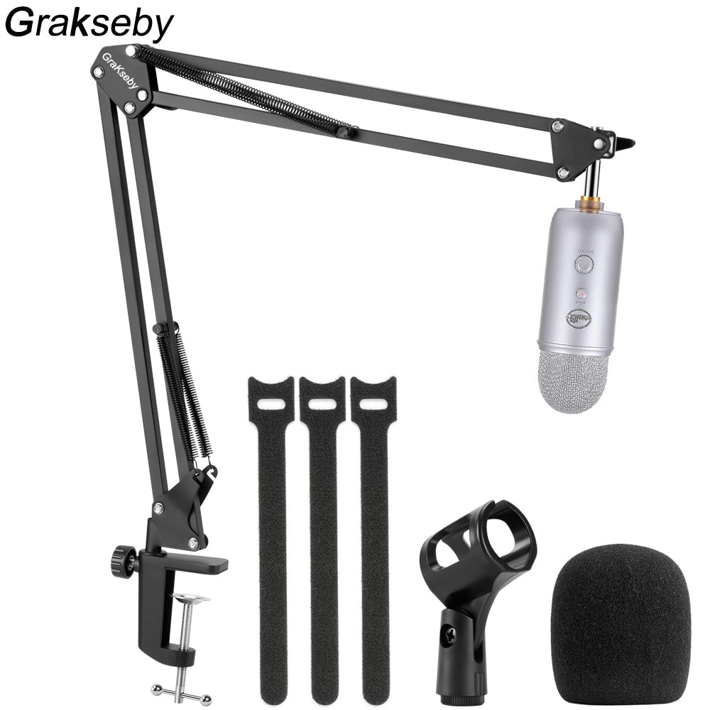 Pantographe pour bras de Microphone, flèche à Suspension réglable, support de micro à ciseaux pour support Blue Yeti avec support de micro coupe-vent