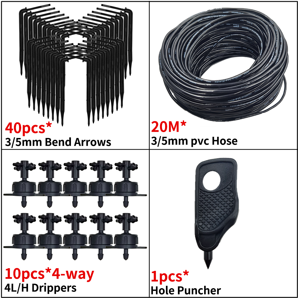 Kas Druppelirrigatie 4-weg 3/5mm Druppelpijl 2-weg Zender Irrigatie Watering Systeem voor Pot Tuin Gazon 10 set/20 set: Black