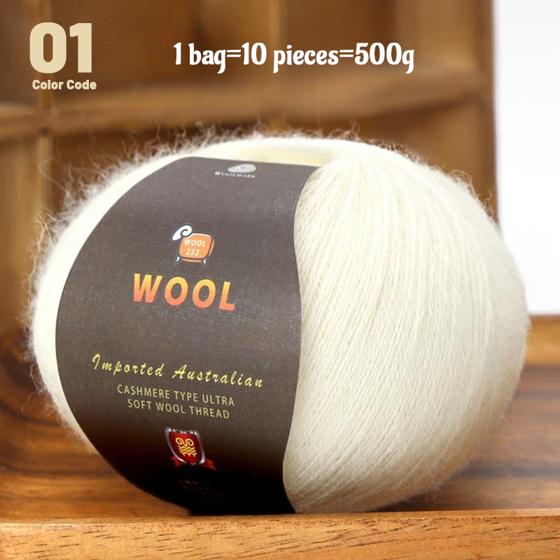 En stor pakke med  of 500g stk. kashmirgarn af fint uld, der bruges til håndlavet gør-det-selv-strikkegarn, til fremstilling af varme herre- og dametrøjer, tørklæder, huer, knæbeskyttere, handsker, bukser, tæpper, hobbyartikler og andre garnnøgler. , 1 poser = 10 stk. = 500g: Brun