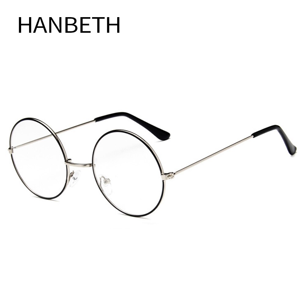 Grandes gafas redondas de montura de gafas de Metal transparente para hombre y mujer monturas para gafas redondas para hombres y mujeres: Black Silver