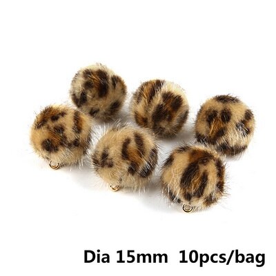 Colorful 15mm Diameter Leopard Pattern Hair Ball Pendant Leopard Print Button Fur Covered Beads Color Cloth Ball: 04 10pcs