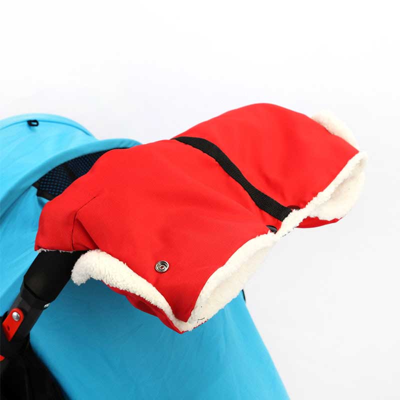 Baby Stroller Warm Black Red Grey Gloves Winter Windproof Cold Velvet Thickening Stroller Accessories: red A