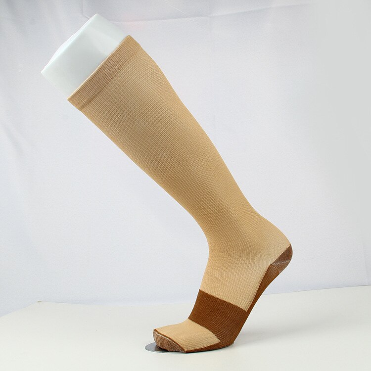 Jeseca unisex strømper kompresjon lang sox stripe trykk åreknuter strømpe kne støtte stretch trykk sirkulasjon: Kjøtt / L  xl 22cm 38cm
