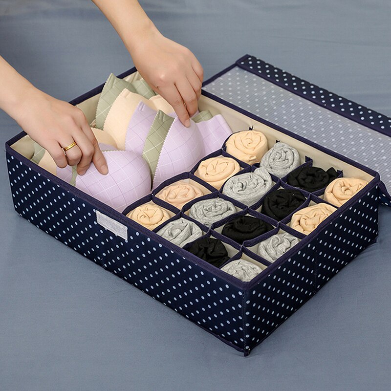 Oxford Doek Ondergoed Opbergdoos Sokken Bras Sjaals Banden Container Met Deksel Lades Divider Dozen Slaapzaal Kledingkast Organizer: Blue-44x29x12.5cm