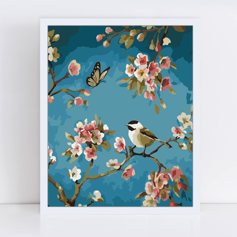 Peinture par numéros art peinture par numéro annonciation oiseaux paysage oiseaux et fleurs deux oiseaux peintures par numéros sur toile