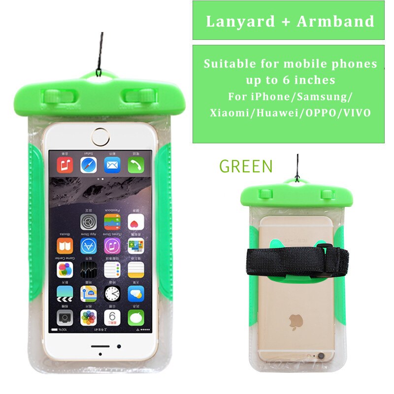Pływające wodoodporna etui na szyję pasek na szyję smycz wielofunkcyjne podwodne TPU sucha torba dla Huawei Honor 10 P20 Lite dla iPhone 7: Green With Armband
