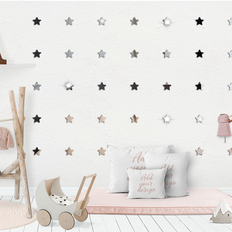 100 piezas acrílico 3D espejo estrellas pegatina de pared para habitaciones de niños decoración del hogar estrellas lindas pared calcomanía guardería bebé dormitorio acrílico Mural: Plata / L 5cm x 5cm x 50pcs