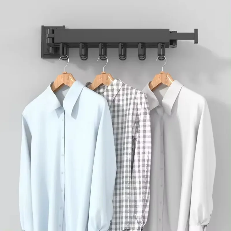 Aluminium opvouwbaar droogrek, opvouwbaar telescopisch aan de muur gemonteerd inklapbaar droogrek voor balkonwasbadkamer