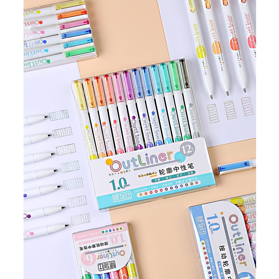 6/12 Kleur Outliner Pennen Set 1.0Mm Balpen Art Marker Liner Pen Voor Tekening Verf Hoogtepunt Journal Dagboek Schoolbenodigdheden f906