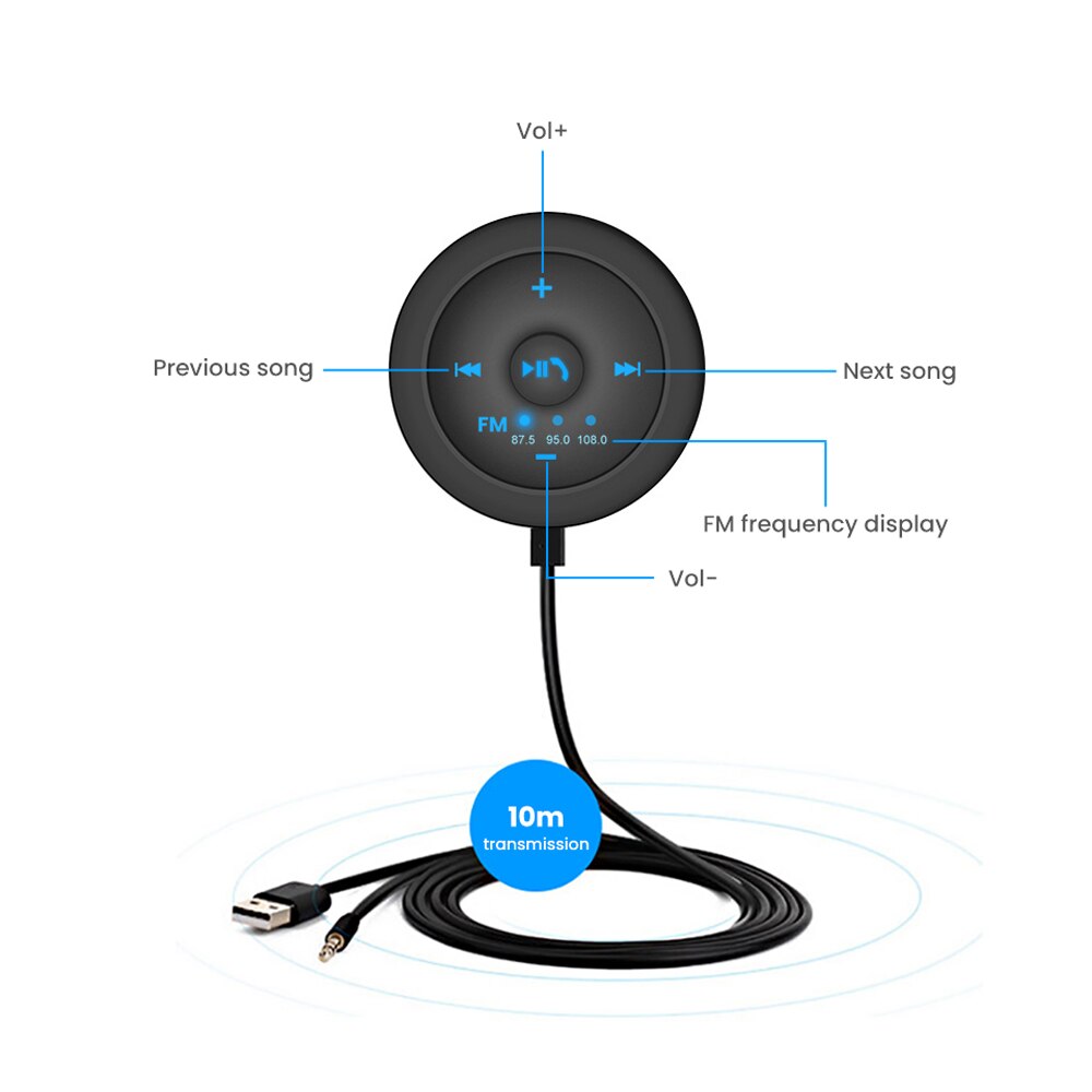 Aoshike 12v 24v bil bluetooth fm-sändare bluetooth  v5.0 edr bil bluetooth-mottagare med kabelingång aux fm-sändare