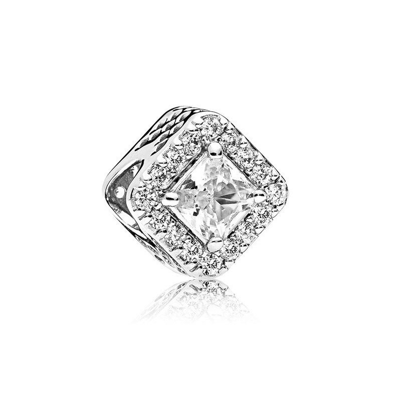 Europäischer, komplett weißer pavé-Abstandshalter-Clip mit gänseblümchenherzen, diy-feinperlen, passend für Original-Reize, silber, 925er -armbandschmuck