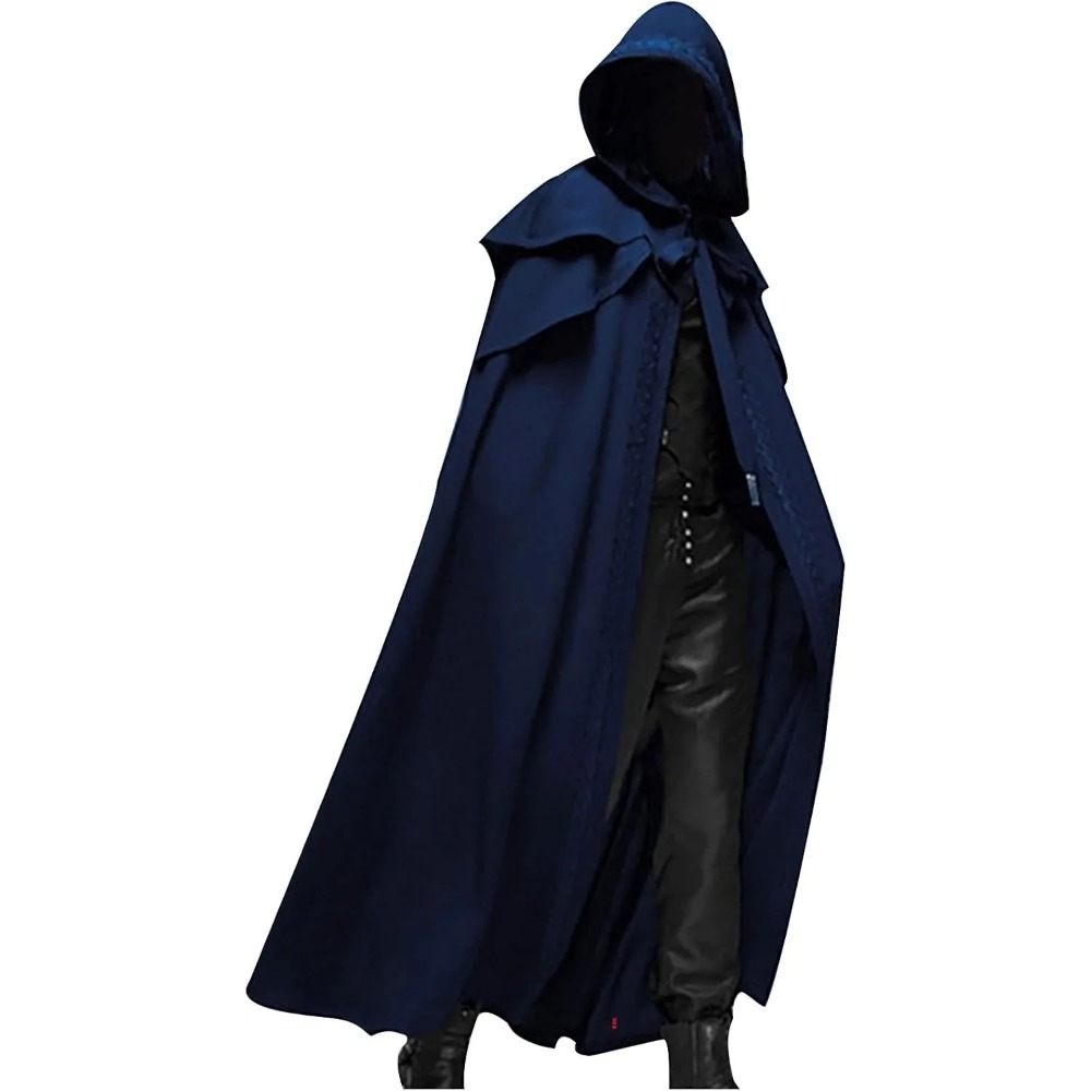 Medieval vintage com capuz solto preto manto casacos à prova de vento trincheira chique inverno longo cabo poncho gótico masculino monge cosplay