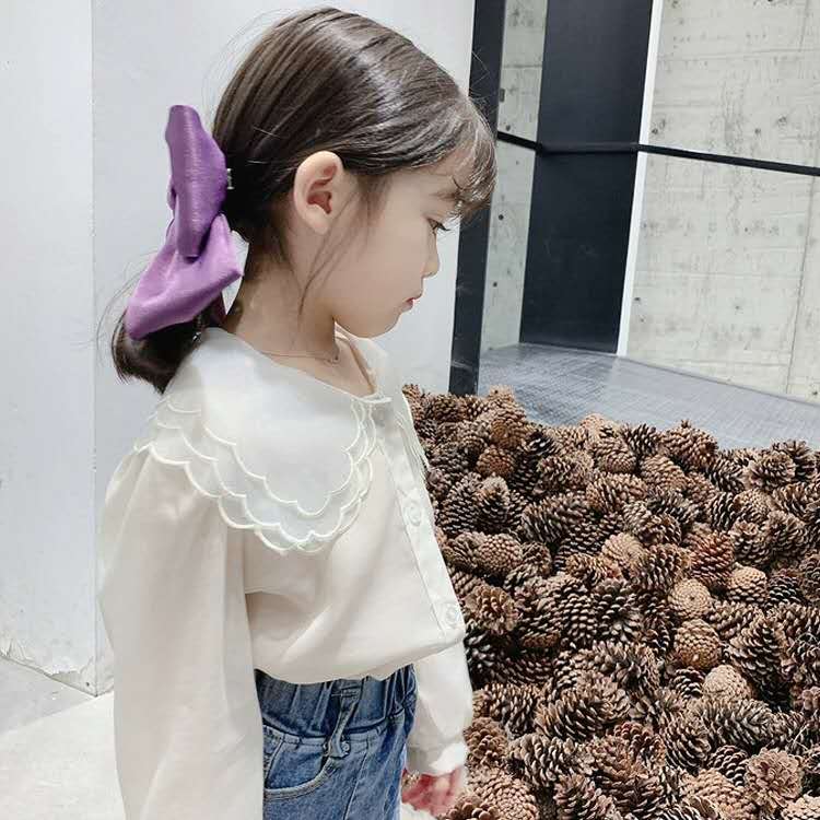 Girls foreign style shirt autumn children's wave neck sweet shirt baby long-sleeved tops 1-6 years old