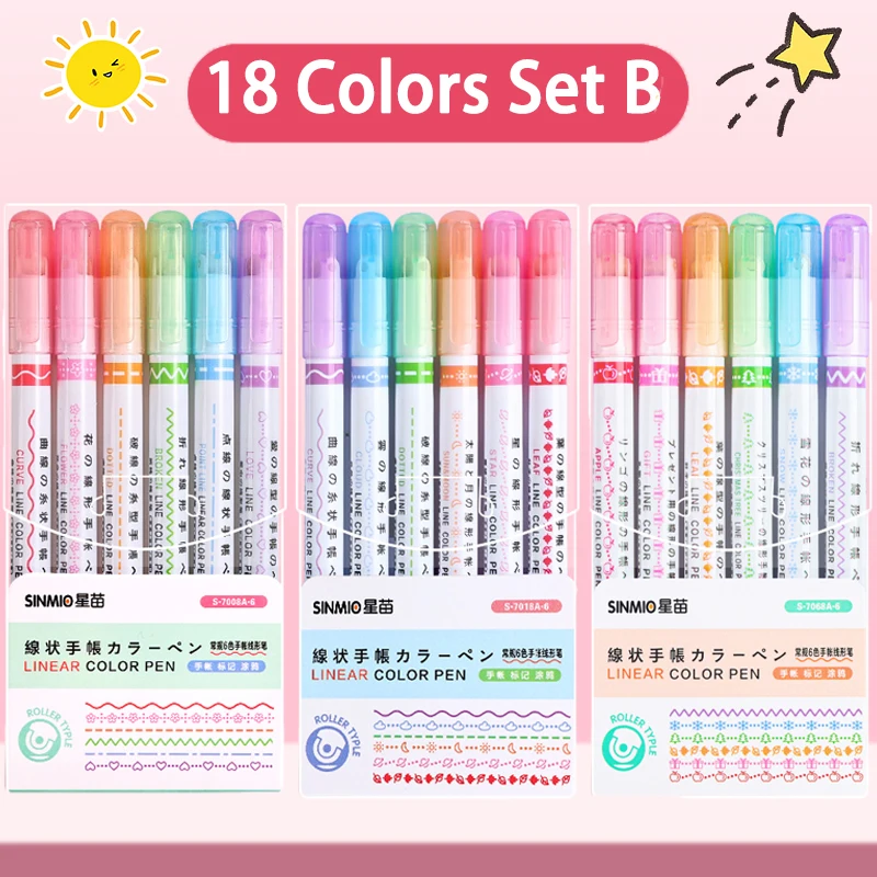 24/3 PCS Kawaii Bloemen Lijnvormige Markeerstiften Roller Tip Curve Liner Marker voor Schrijven Journaling Tekening Briefpapier: plum