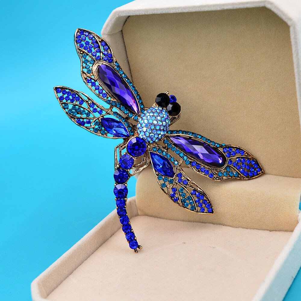 CINDY XIANG Rhinestone Large Dragonfly Brooches For Women Vintage Coat Brooch Pin Insect Jewelry 8 Colors Available: navy blue