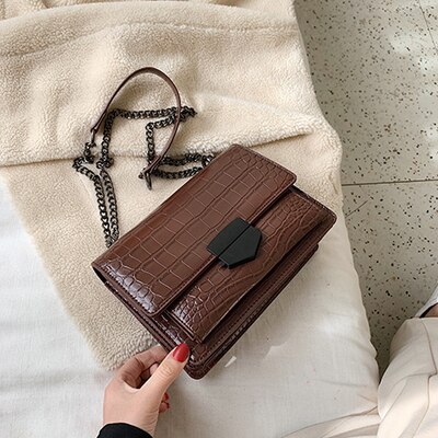 Stone Pattern Leather Crossbody Bag For Women Sac A Main Female Shoulder Bag Female Handbags And Purses With Handle: Coffee