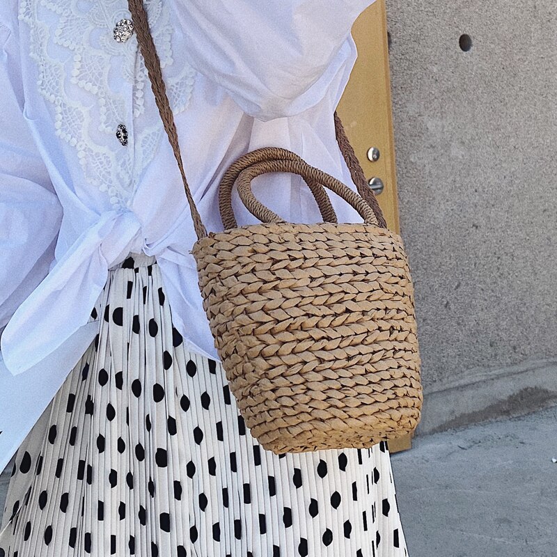 Halm tote bucket taske sommer høj vævning dame håndtaske dejlig skulder messenger bag strandtaske
