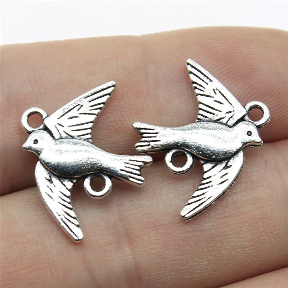 20 stücke Reize Vogel Antike Silber Farbe Nette Vogel Reize Schmuck Erkenntnisse DIY Kleine Vogel Reize: B10152-21x17mm