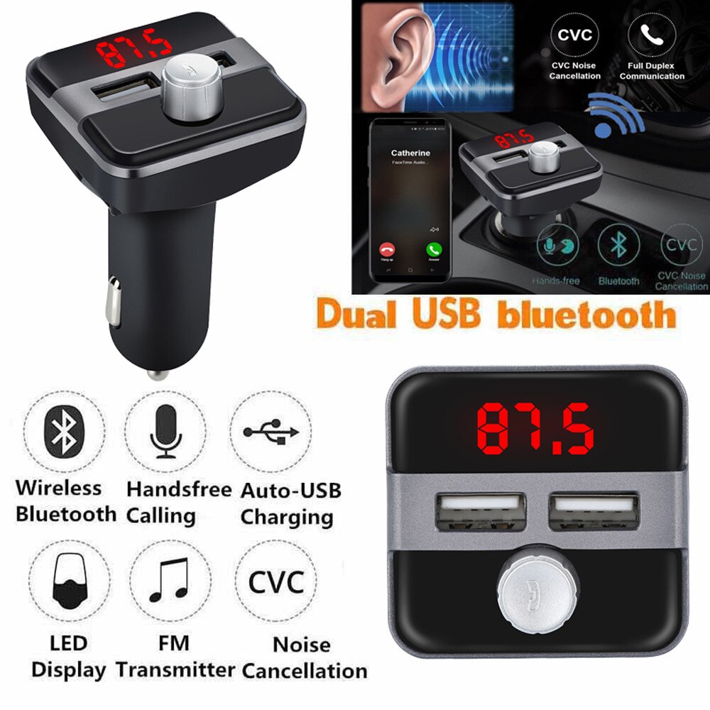Lecteur MP3 sans fil Bluetooth, émetteur Radio FM, LCD, 2 ports USB, appel mains libres, affichage numérique, chargeur de voiture, style automobile # D3