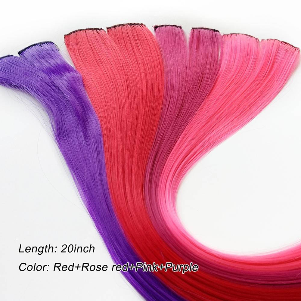 Long 20"Inches Synthetic Single Clip Hair Extensions Rainbow Colors Straight Hairpiece for Women 10PCS/pack