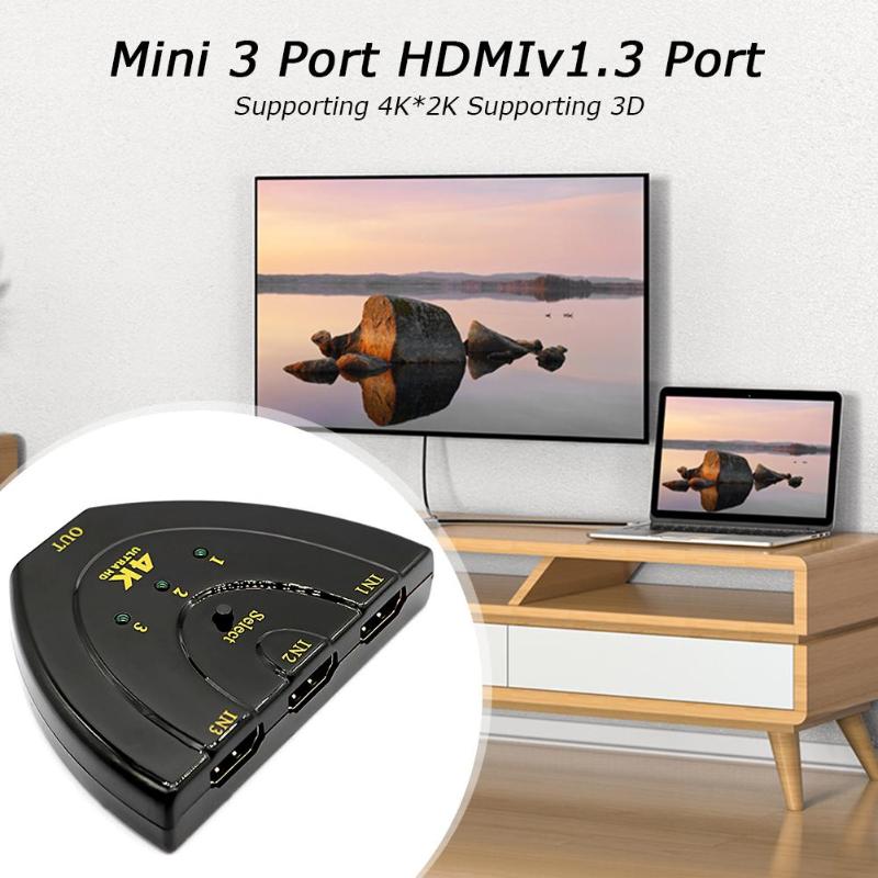 Mini 3 Port 4Kx2K HDMI Switcher 3 Input 1 Output Video Splitter Converter