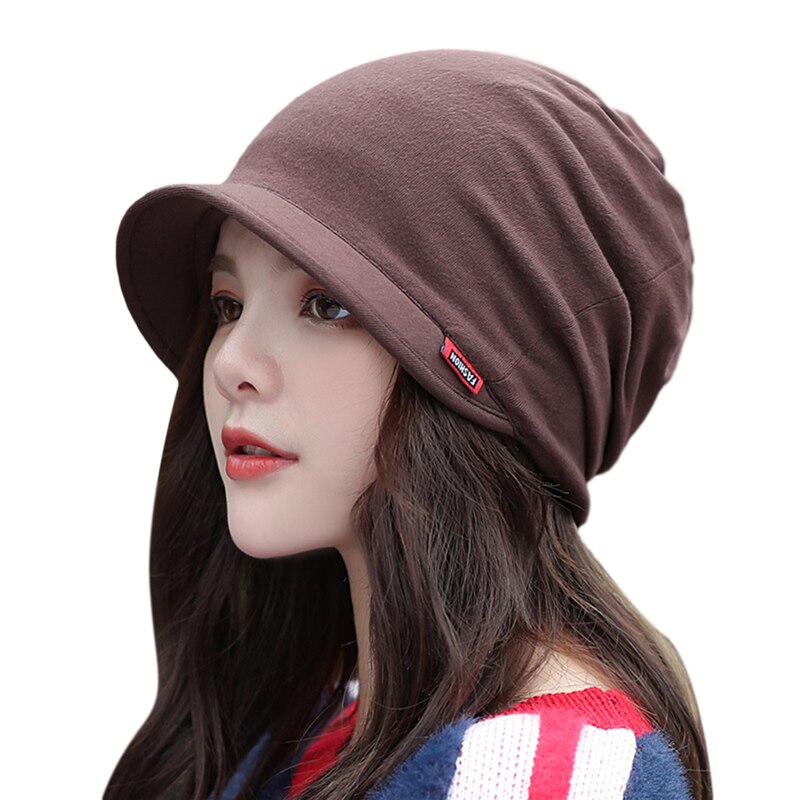 Gorros de algodón para mujer, gorro suave de , informal, de Color sólido, a la , para Otoño e Invierno: Brown