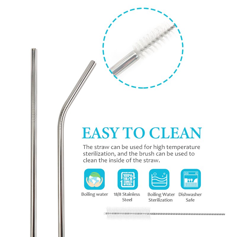 Reusable Metal Straw Pipette Suction Stainless Steel Drinking Straws Pipe Straight Bent Tube Events Party Bar Accessories