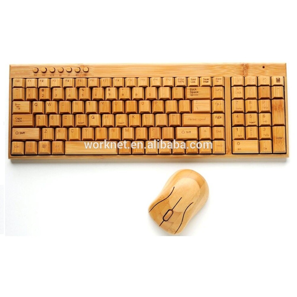 201 two keypads medium size usb bamboo wood wireless keyboard and mouse set