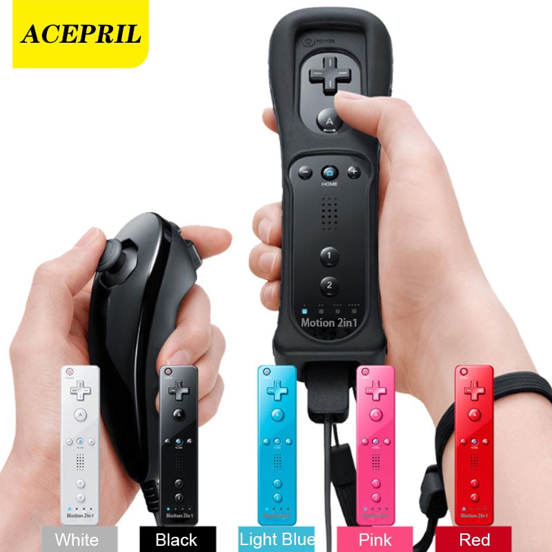 ACEPRIL-mando inalámbrico 2 en 1 para Nintendo Wii, mando a distancia con Bluetooth, sincronización, Nunchuk, Motion Plus incorporado