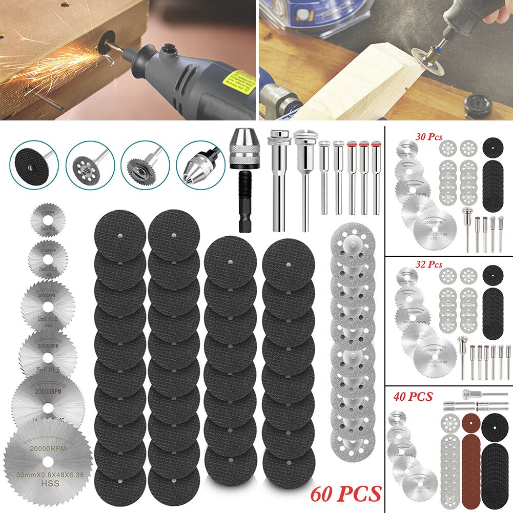 60pcs Diamond Cutting Discs Metal Saw Blade Set HSS Mini Circular Saw Blade For Dremel Rotary Tools Resin Cut-Off Wheels Diamond