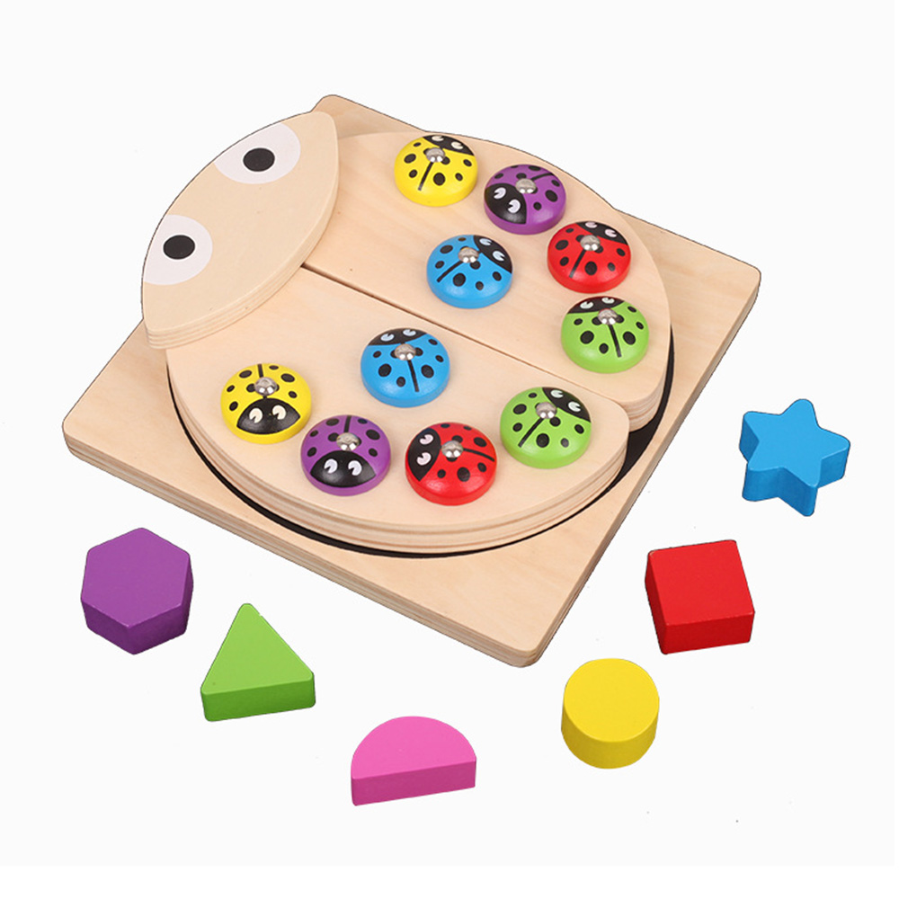 Baby Houten Speelgoed Lieveheersbeestje Spel Vissen Speelgoed Multicolour Vorm Blok Leren Educatief Tafel Vis Spel Voor Kinderen