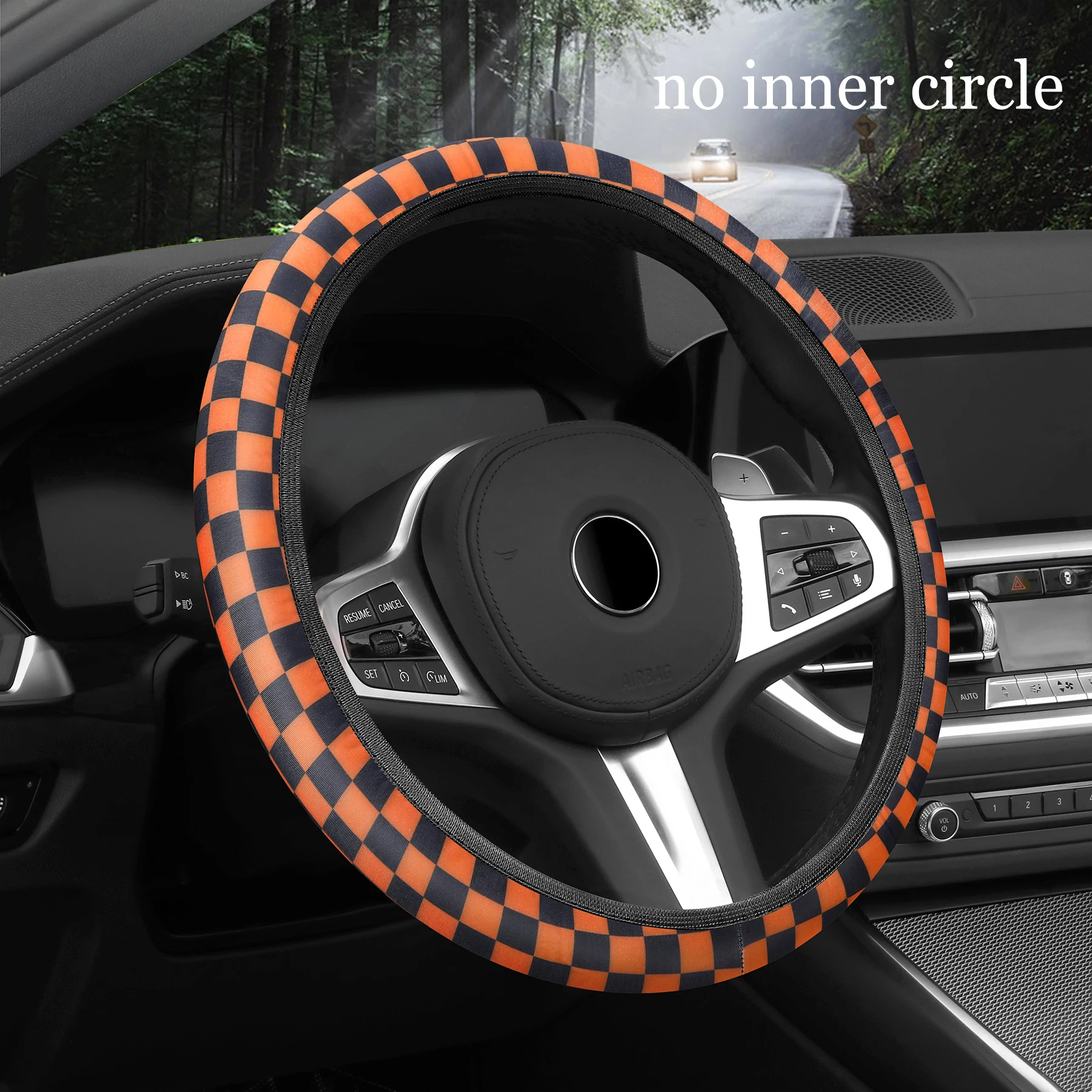 car steering wheel cover checkerboard without inner ring lattice elastic breathable non-slip handlebar cover: Dark Grey