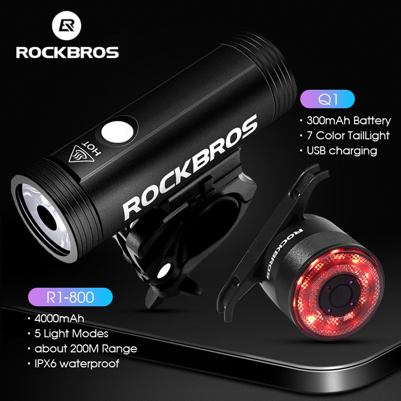 ROCKBROS 800 Lumen Bike Headlight High Power Bicycle Handlebar Front Lamp Waterproof Rechargeable LED Flashlight Cycling Light