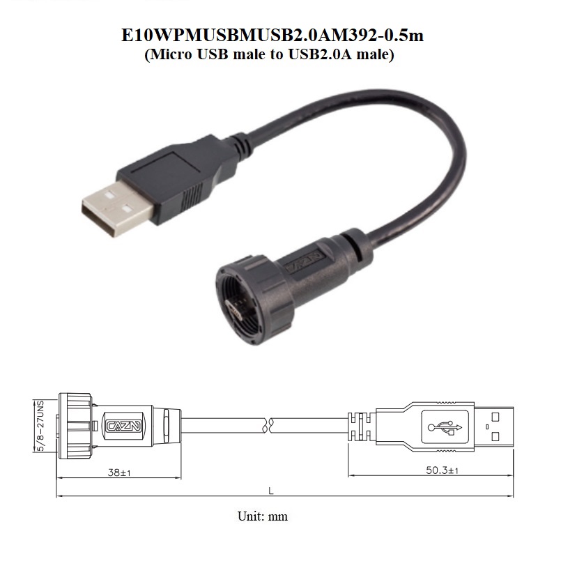 circular waterproof ip67 chassis panel screw wall mount micro usb usb2.0a connector module cable extender adapter coupler: Orange