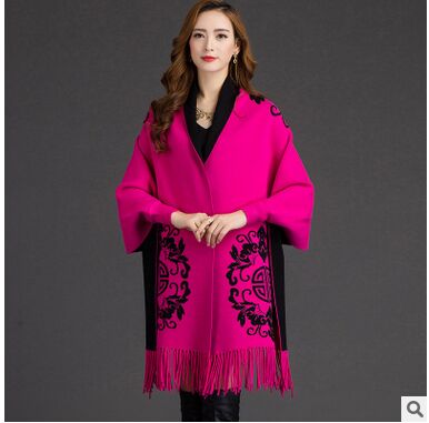 de para mujer Otoño Invierno Warmv patrón de flores Slit mezcla de lana a cuadros manta capa de Poncho abrigo chales con borlas bufanda: rose red