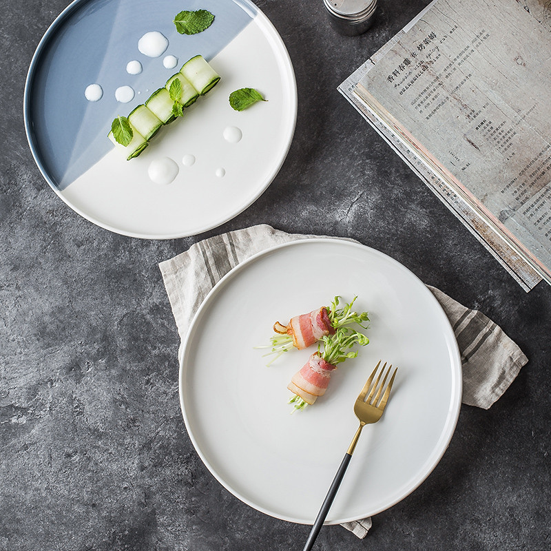 Nordisk rund keramisk tallrik porslin middagstallrik pizza dessertbricka frukost mellanmål rätter pasta biff tallrik servis