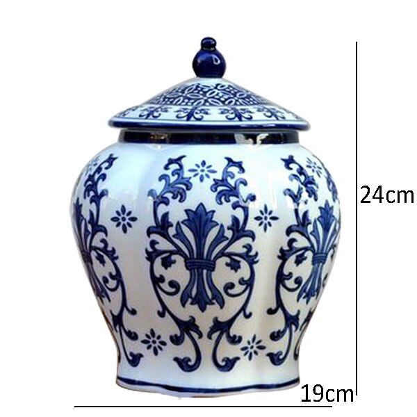Klassisk keramisk te caddy opbevaringskrukke blå og hvid porcelæn græskar krukker malet porcelæn bordplade vase vintage hjem indretning: B