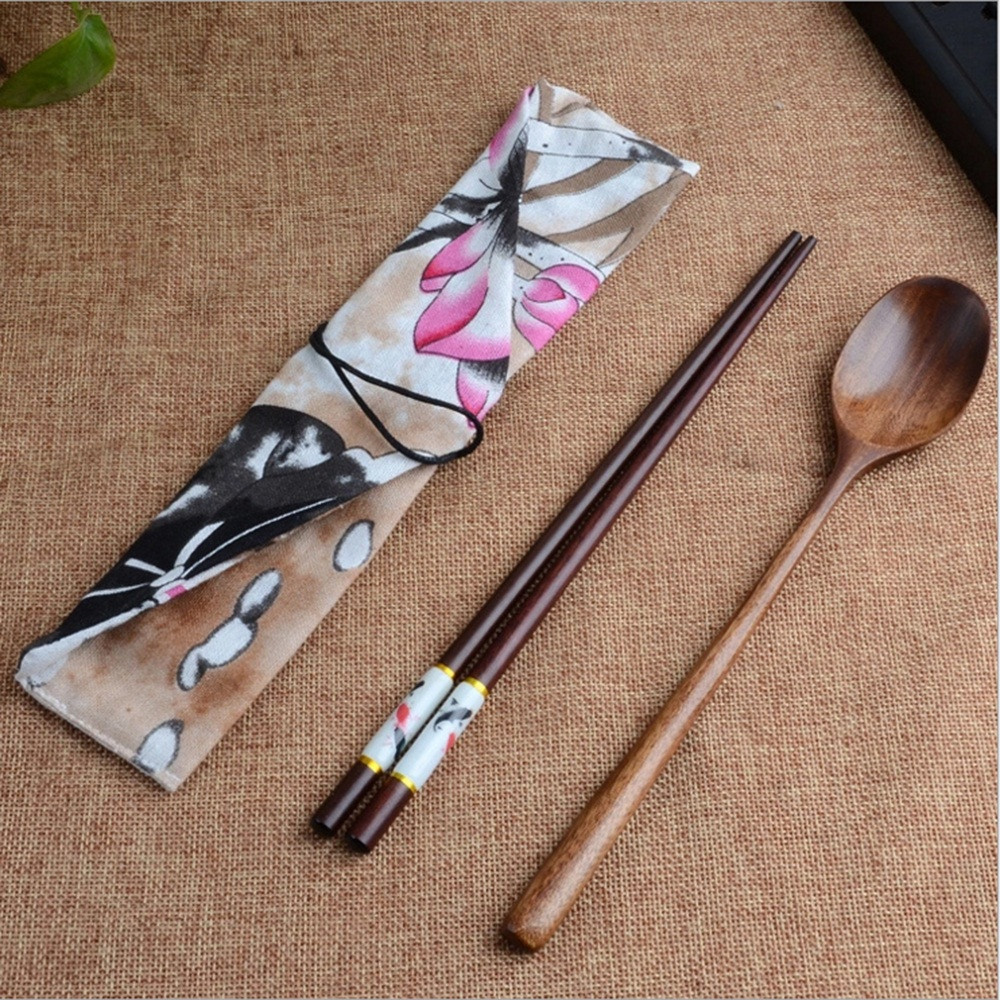 Koffielepel japanse en koreaanse lepel eetstokjesset vintage houten eetstokjes lepel servies 2 sets  l0422