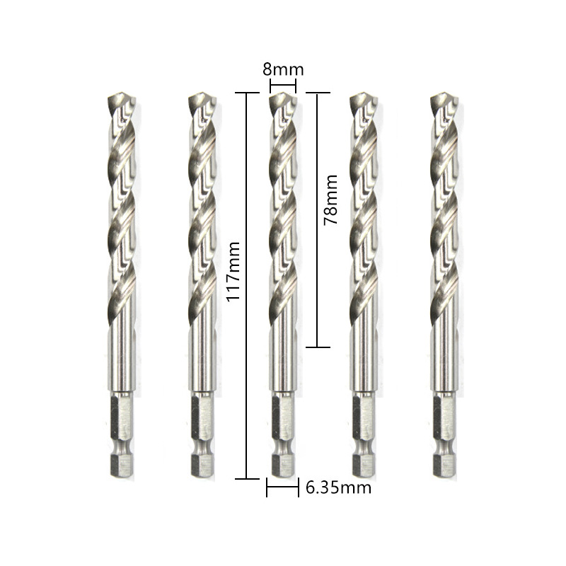 Broca helicoidal de acero de alta velocidad HSS, vástago hexagonal de 1/4, mango Hexagonal de repuesto, herramienta eléctrica de acero de 3/4/5/6/8/10mm, 5 uds.: Rojo