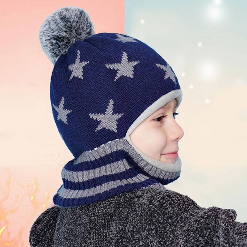 Kids Hat For Winter Head Neck Keeping Warm Cotton Knitting Crochet Beanie Cap Christmas Year