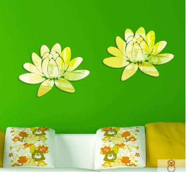 Acryl flos nelumbinis wandspiegel sticker 3d bloemen planten spiegel sticker