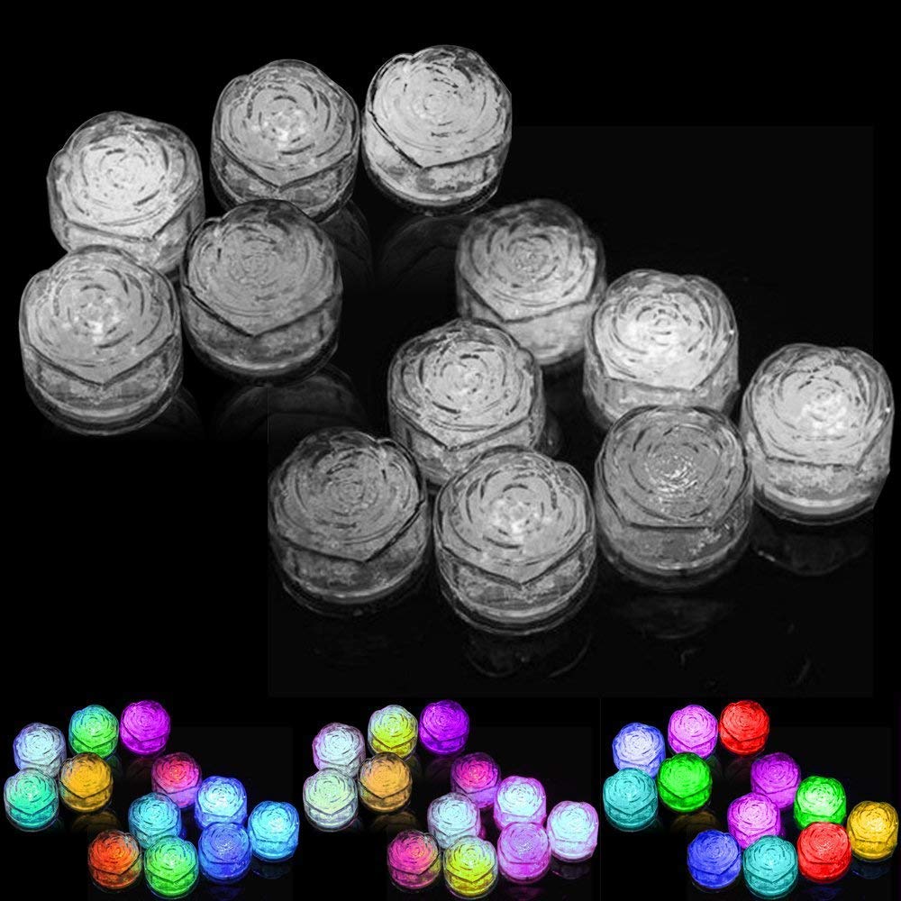 12 stuks plastic meerkleurige lichtgevende ijsblokjes met kleurrijk licht voor halloweenfeest, bruiloft, club, bar, champagnetorendecoratie