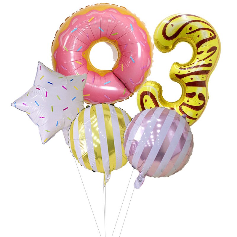 Cartoon Color Dessert Circle Aluminum Film Birthday Decorative Balloon Digital Air Balloon Set Party Decorative Birthday Balloon