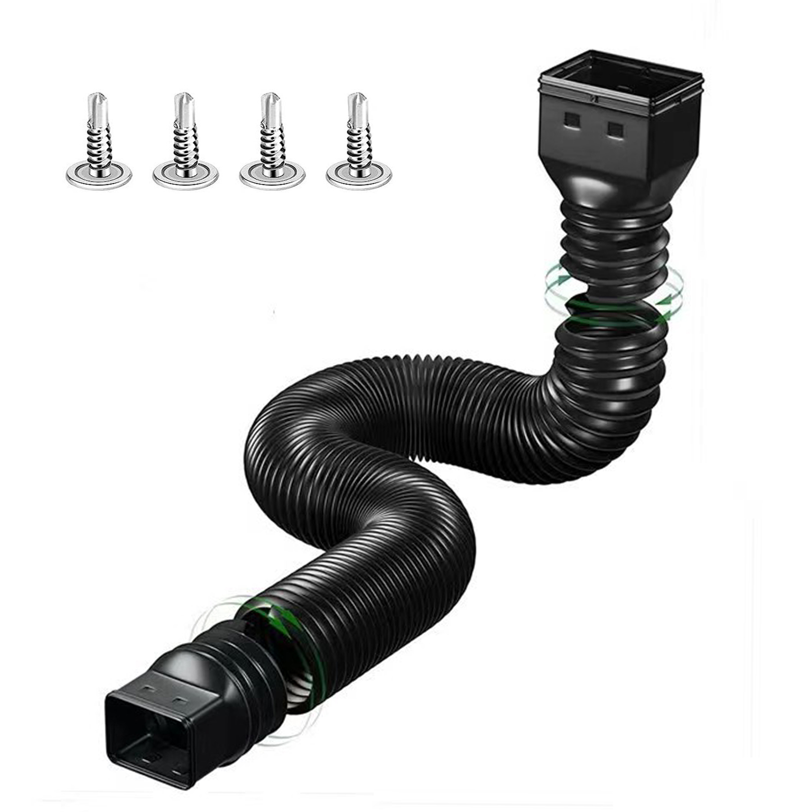 Rain Gutter Downspout Extensions Flexible Drain Downspout Extender Connector with 3x4in and 2x3in Connectors Screws for Included: black