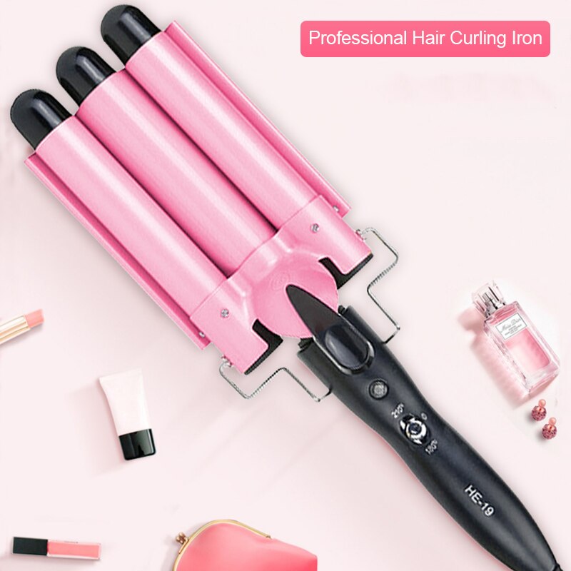 Pink Hair Curling Iron Ceramic Triple Barrel Hair Curler Irons Styling Tools Hair Styler Wand Automatic Perm Splint